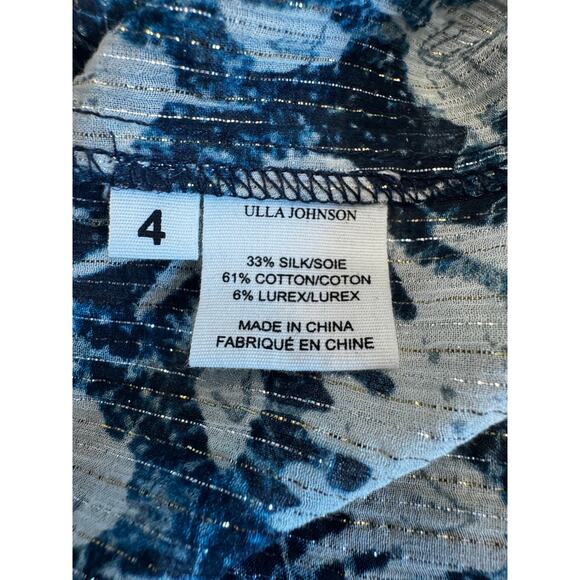 ULLA JOHNSON Yulia Silk Metallic Lurex Indigo Boho Blouse Size 4 - Picture 7 of 8